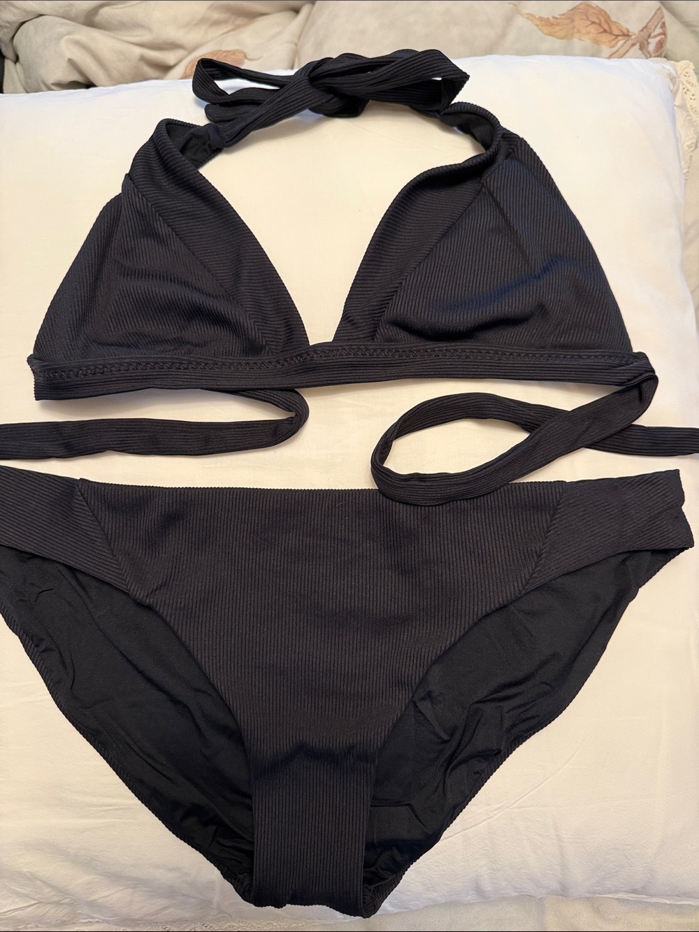 BECCA Black Ribbed Halter Tie Bikini